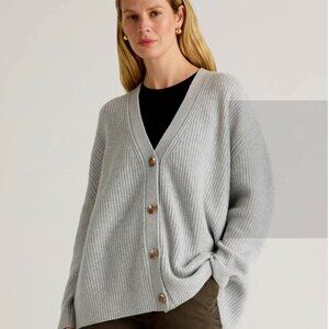 Quince XS Mongolian Cashmere Oversized Boyfriend Cardigan Sweater in Grey